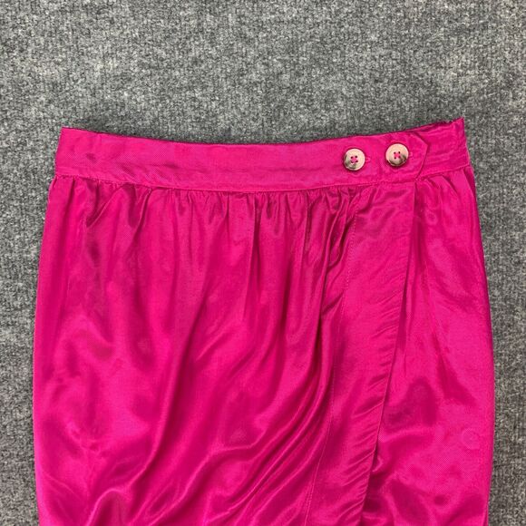 Maeve Tulip Satin Skirt Women 2 Anthropologie Pink Front Split Button Front Wrap - Picture 3 of 16